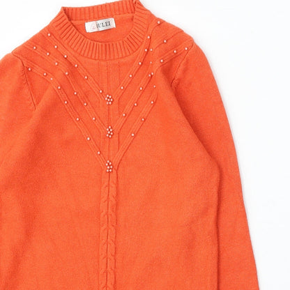 Oui Lei Womens Orange Round Neck Acrylic Pullover Jumper Size S