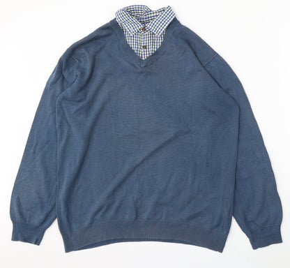 Sand Stone Mens Blue Collared Cotton Pullover Jumper Size M