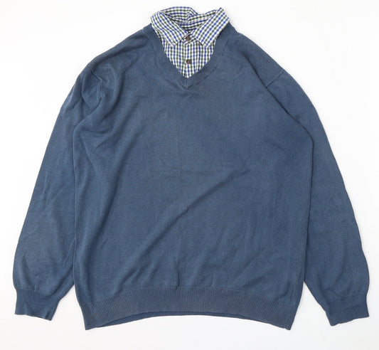 Sand Stone Mens Blue Collared Cotton Pullover Jumper Size M