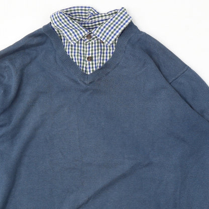 Sand Stone Mens Blue Collared Cotton Pullover Jumper Size M