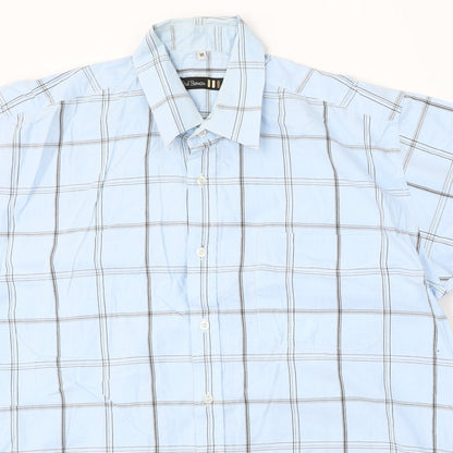 Paul Berman Mens Blue Check Polyester Polo Size M Collared Button