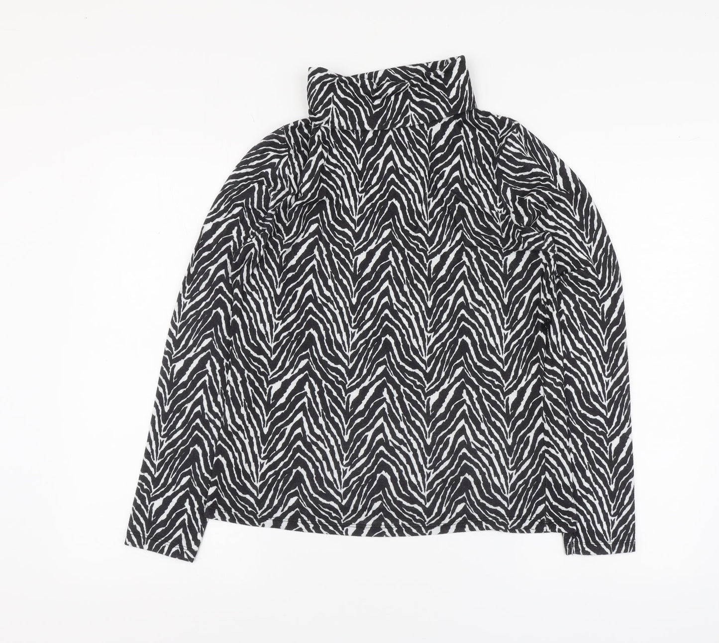 Primark Womens Black Animal Print Polyester Basic Blouse Size M Roll Neck