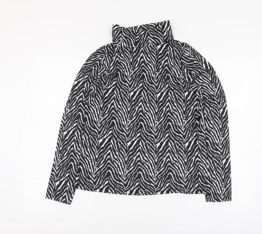 Primark Womens Black Animal Print Polyester Basic Blouse Size M Roll Neck