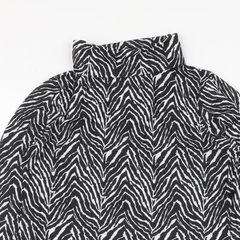 Primark Womens Black Animal Print Polyester Basic Blouse Size M Roll Neck