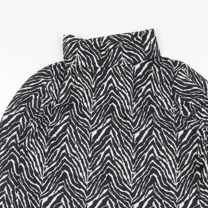 Primark Womens Black Animal Print Polyester Basic Blouse Size M Roll Neck