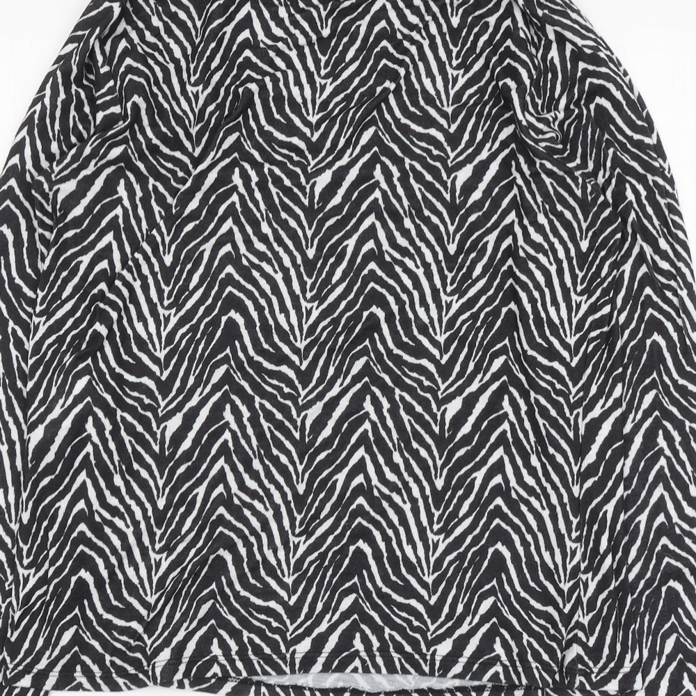 Primark Womens Black Animal Print Polyester Basic Blouse Size M Roll Neck