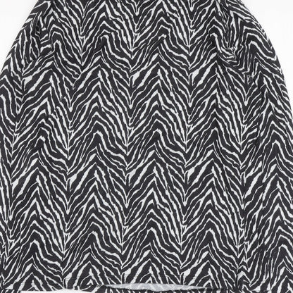Primark Womens Black Animal Print Polyester Basic Blouse Size M Roll Neck