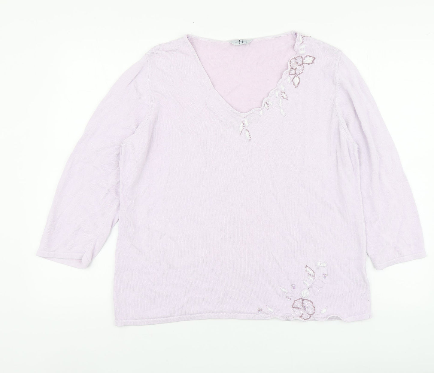 Joanna Hope Womens Purple V-Neck Ramie Pullover Jumper Size 18