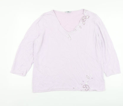 Joanna Hope Womens Purple V-Neck Ramie Pullover Jumper Size 18