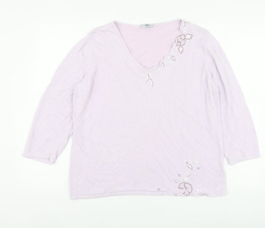 Joanna Hope Womens Purple V-Neck Ramie Pullover Jumper Size 18