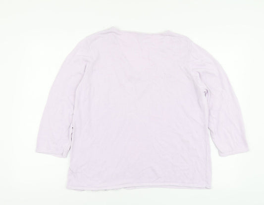 Joanna Hope Womens Purple V-Neck Ramie Pullover Jumper Size 18