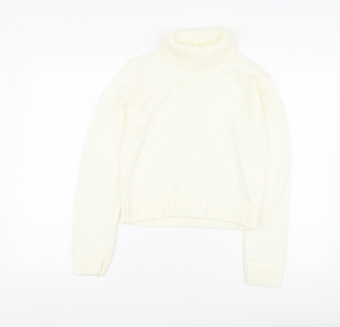 Boohoo Womens Ivory Roll Neck Acrylic Pullover Jumper Size M