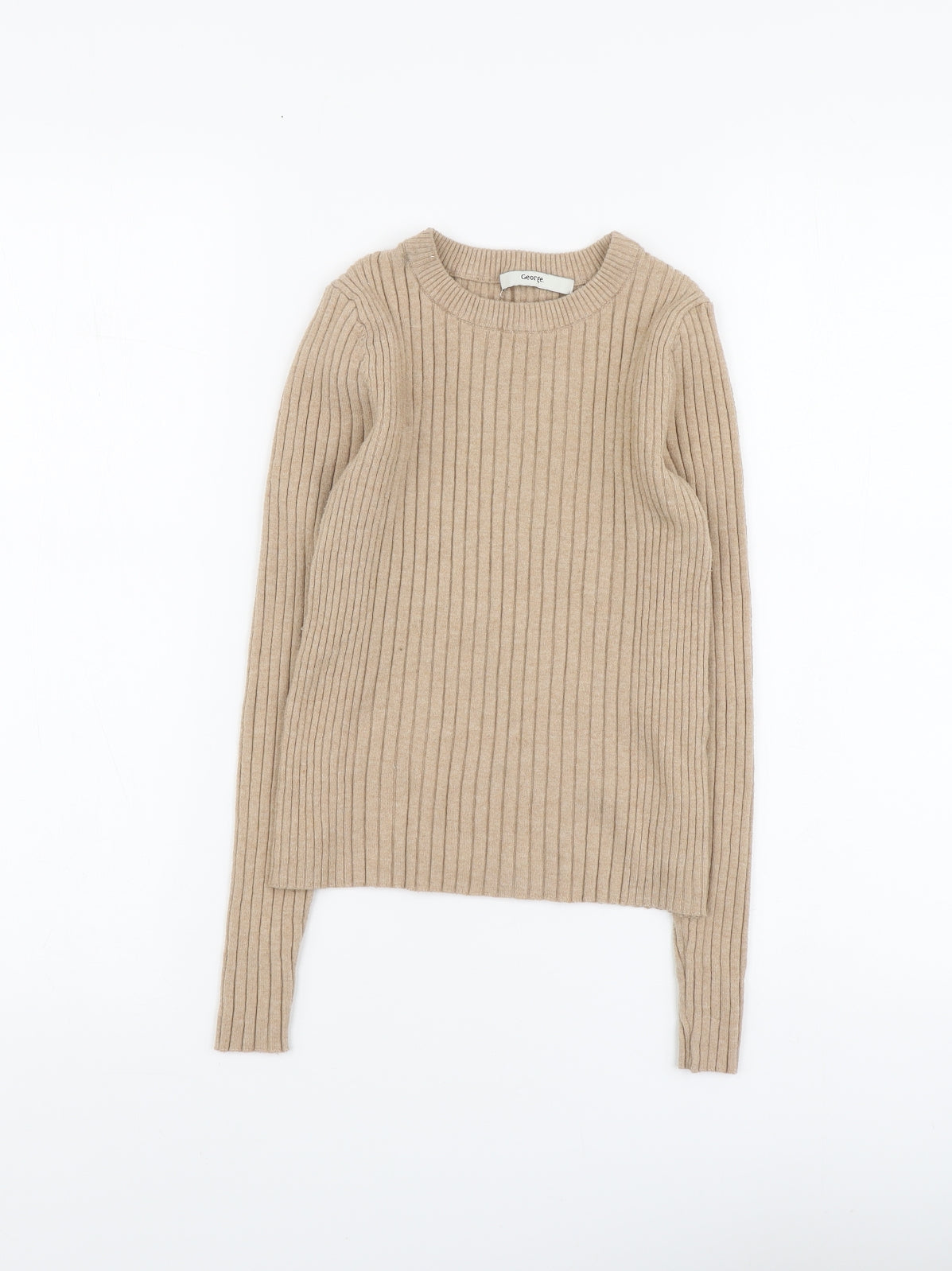 George Womens Beige Round Neck Polyester Pullover Jumper Size 8