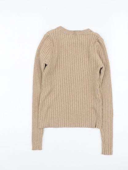 George Womens Beige Round Neck Polyester Pullover Jumper Size 8