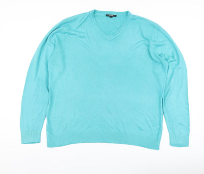 George Mens Blue V-Neck Acrylic Henley Jumper Size XL