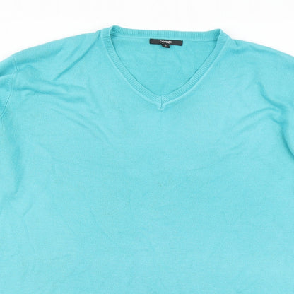 George Mens Blue V-Neck Acrylic Henley Jumper Size XL