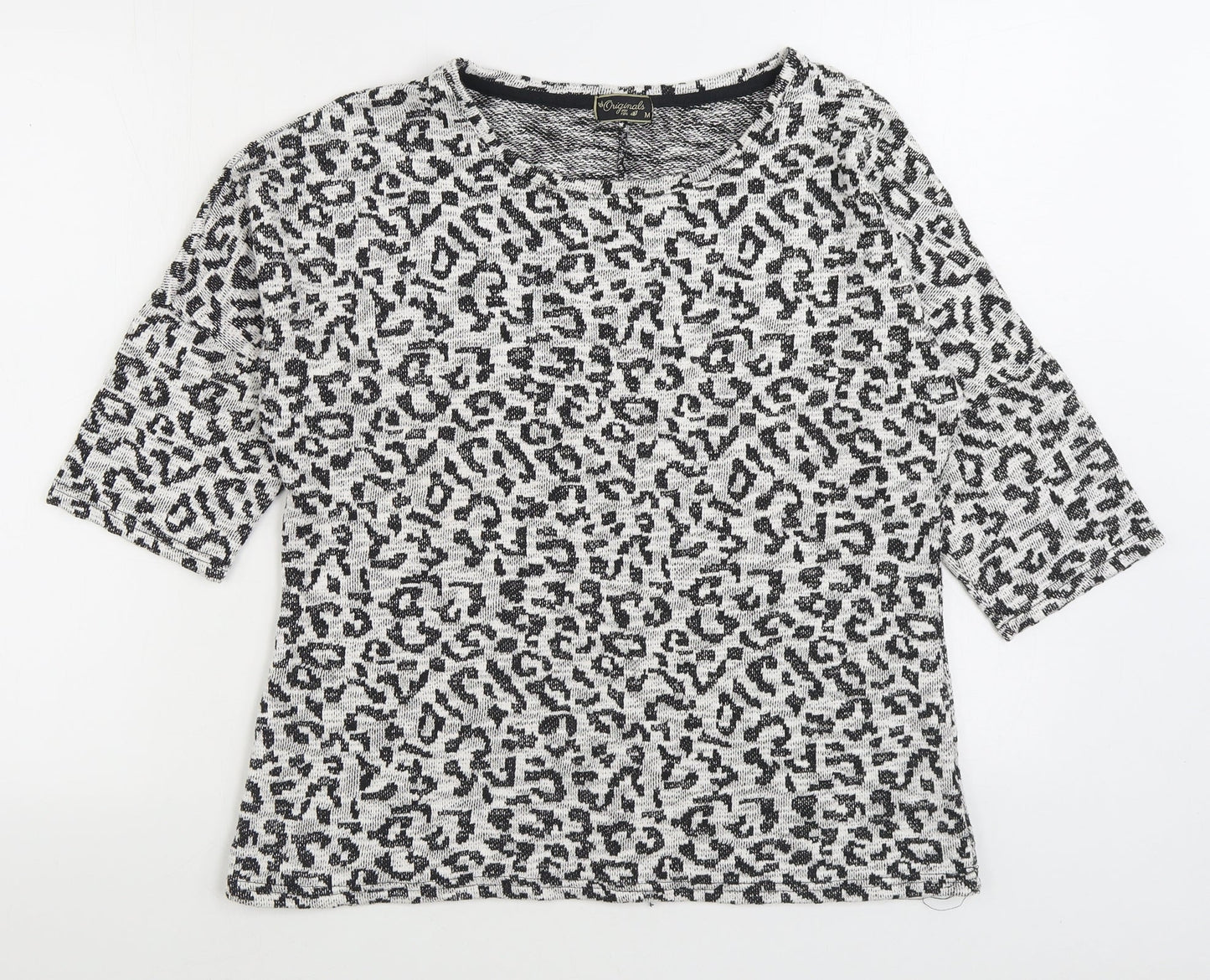 Originals Womens Black Animal Print Polyester Basic T-Shirt Size M Boat Neck