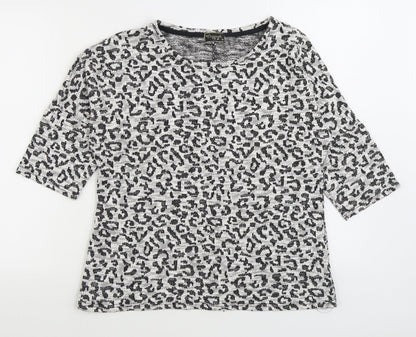 Originals Womens Black Animal Print Polyester Basic T-Shirt Size M Boat Neck