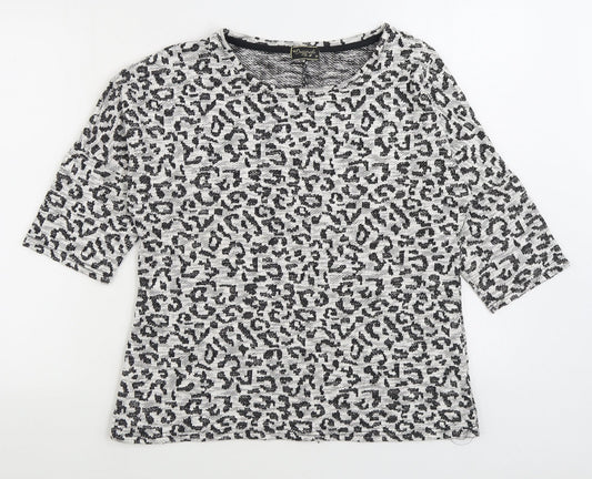 Originals Womens Black Animal Print Polyester Basic T-Shirt Size M Boat Neck