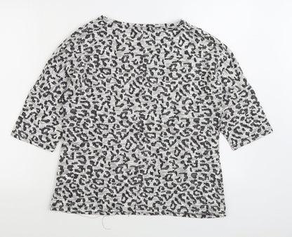 Originals Womens Black Animal Print Polyester Basic T-Shirt Size M Boat Neck