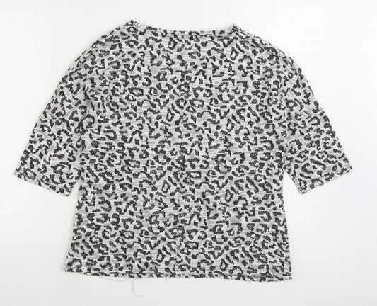 Originals Womens Black Animal Print Polyester Basic T-Shirt Size M Boat Neck