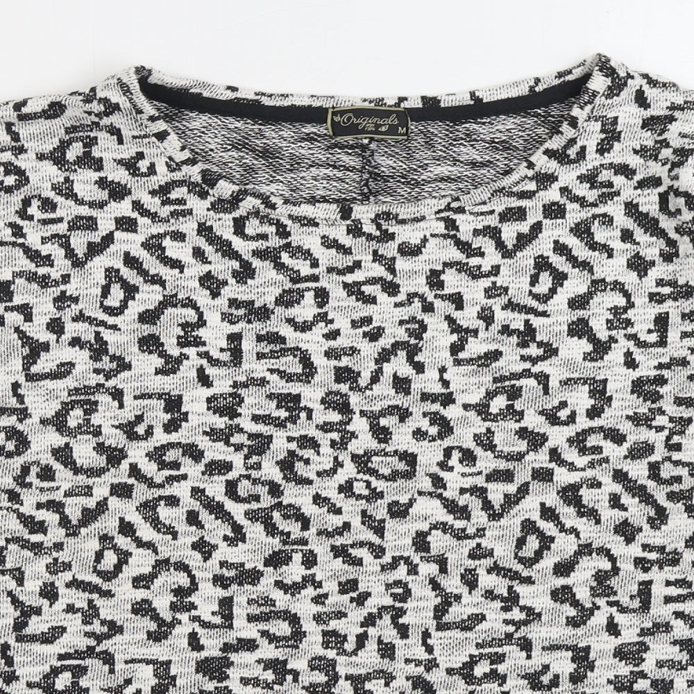 Originals Womens Black Animal Print Polyester Basic T-Shirt Size M Boat Neck