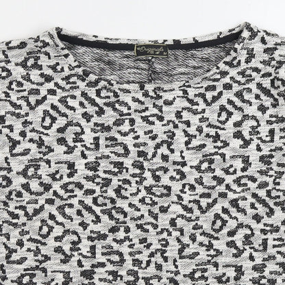 Originals Womens Black Animal Print Polyester Basic T-Shirt Size M Boat Neck