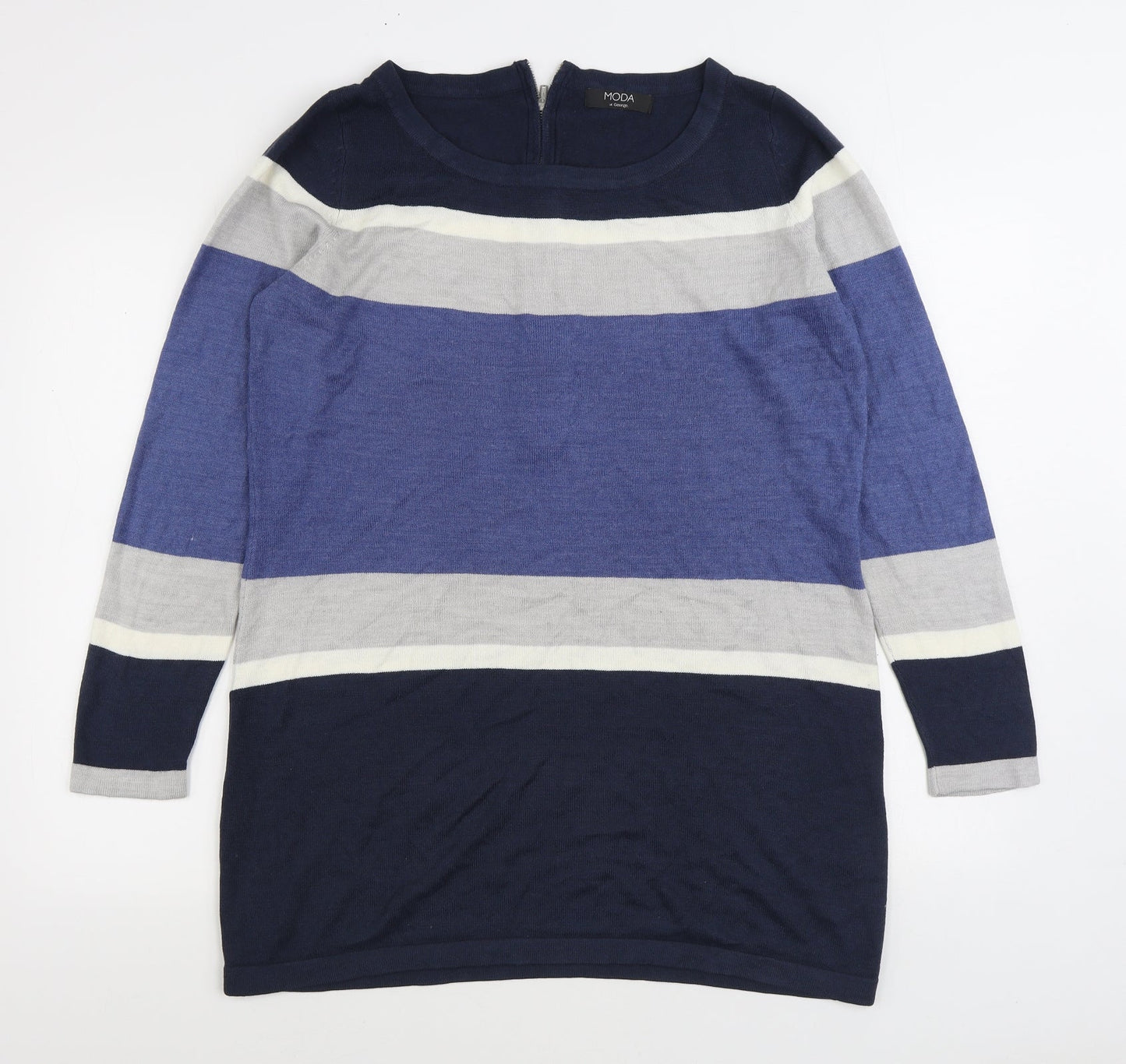 George Womens Blue Boat Neck Striped Acrylic Pullover Jumper Size 16