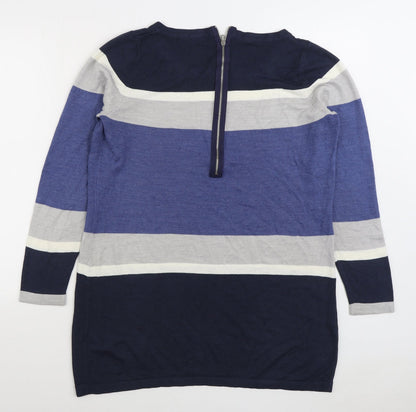 George Womens Blue Boat Neck Striped Acrylic Pullover Jumper Size 16