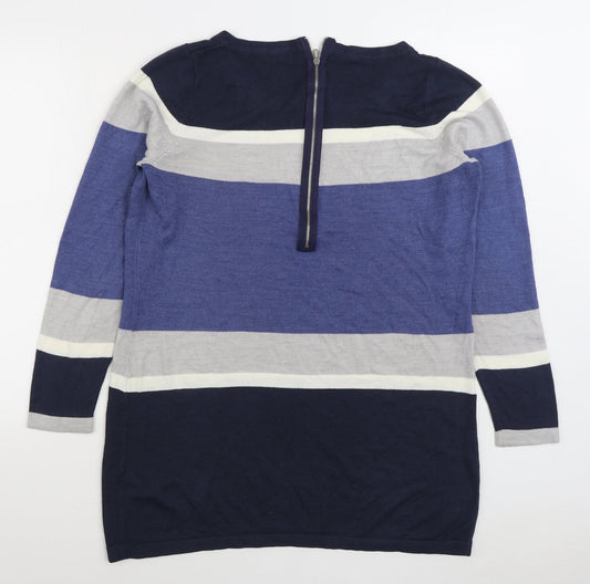George Womens Blue Boat Neck Striped Acrylic Pullover Jumper Size 16