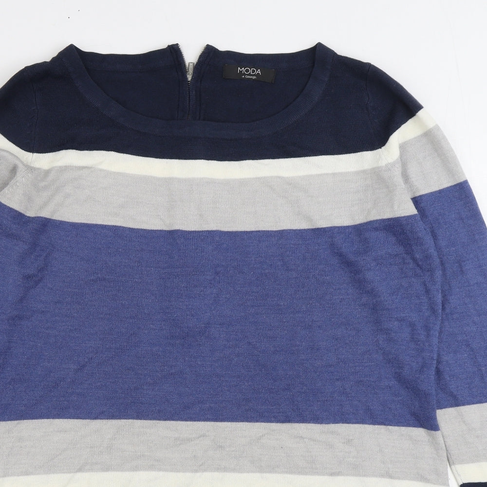 George Womens Blue Boat Neck Striped Acrylic Pullover Jumper Size 16