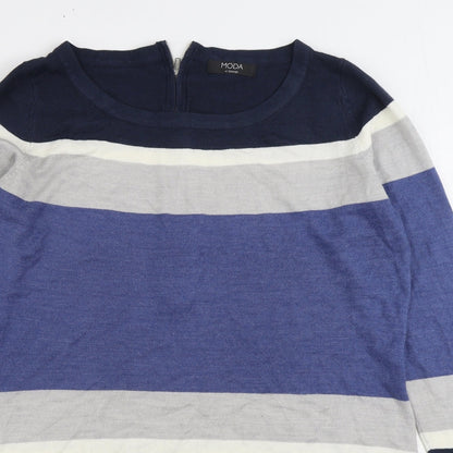 George Womens Blue Boat Neck Striped Acrylic Pullover Jumper Size 16