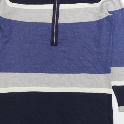George Womens Blue Boat Neck Striped Acrylic Pullover Jumper Size 16