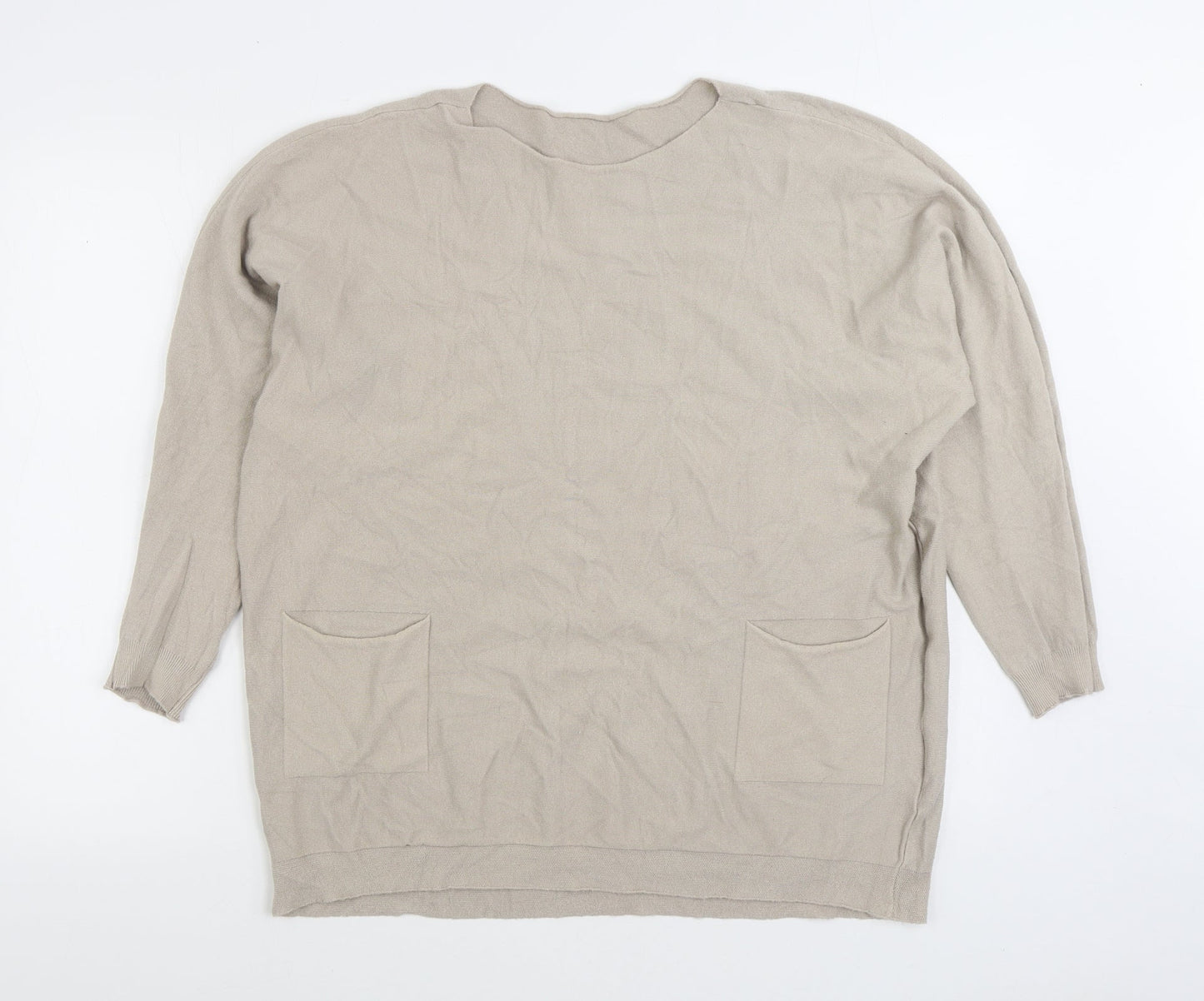 Prewon Womens Beige Boat Neck Viscose Pullover Jumper Size M