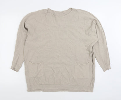 Prewon Womens Beige Boat Neck Viscose Pullover Jumper Size M