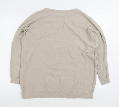 Prewon Womens Beige Boat Neck Viscose Pullover Jumper Size M