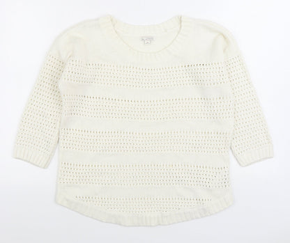 Gap Womens White Boat Neck Cotton Pullover Jumper Size S