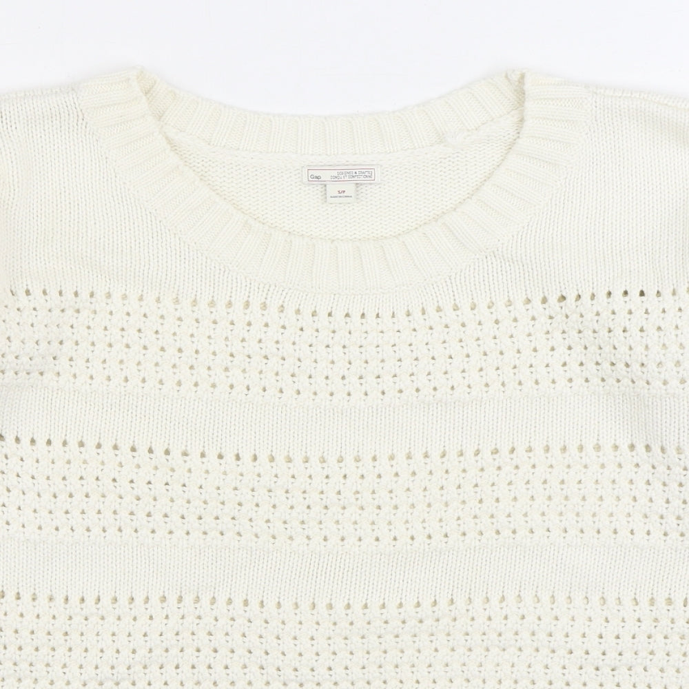 Gap Womens White Boat Neck Cotton Pullover Jumper Size S