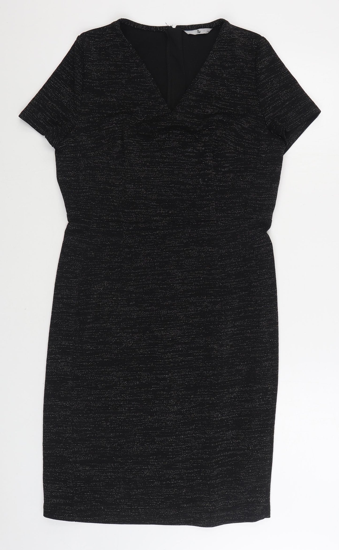 TU Womens Black Polyester Sheath Size 14 V-Neck Pullover