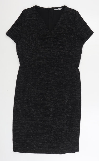 TU Womens Black Polyester Sheath Size 14 V-Neck Pullover