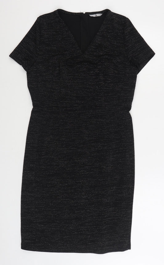 TU Womens Black Polyester Sheath Size 14 V-Neck Pullover