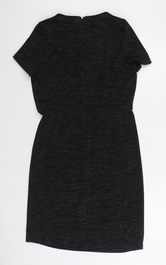 TU Womens Black Polyester Sheath Size 14 V-Neck Pullover