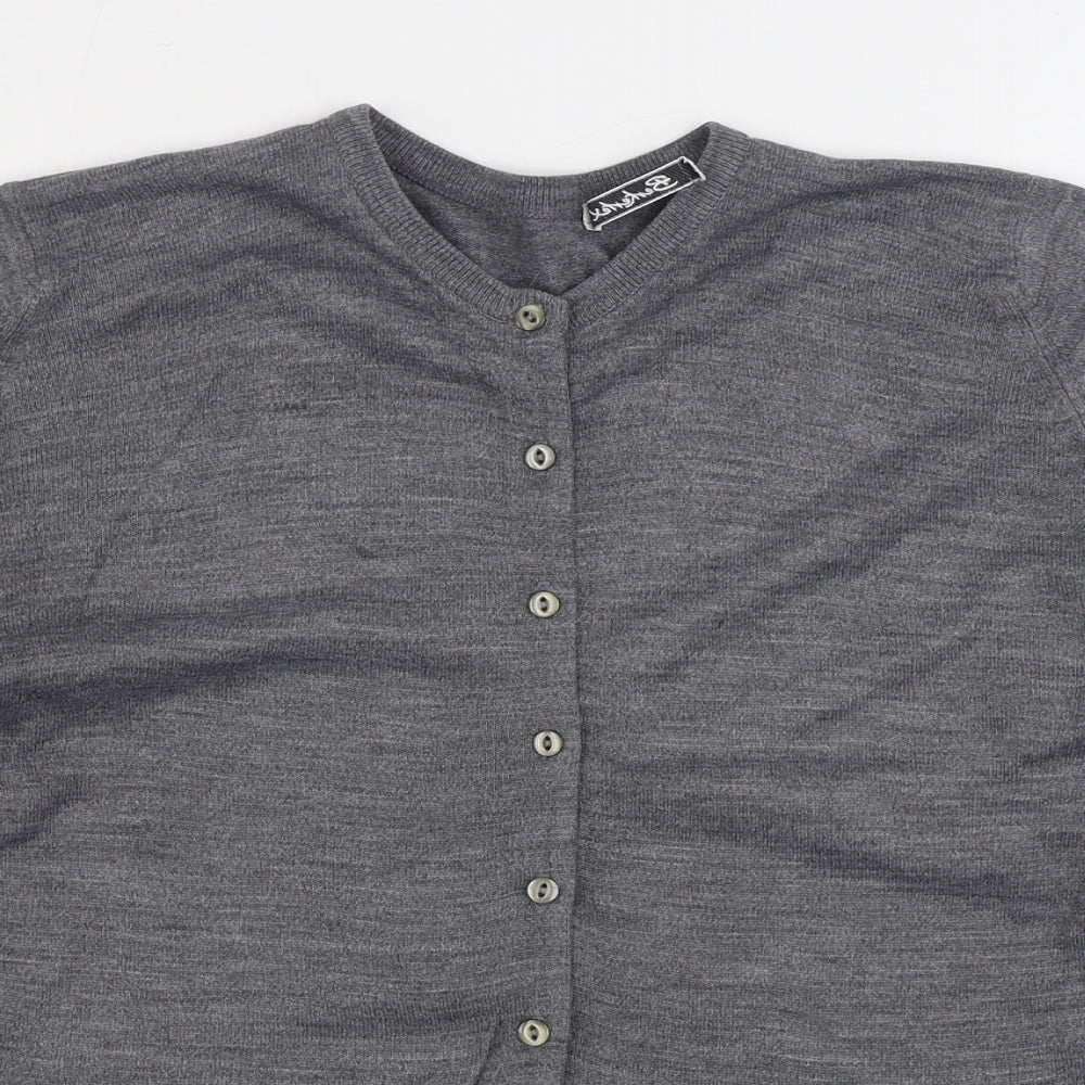 Berkrtex Womens Grey Round Neck Acrylic Cardigan Jumper Size 12