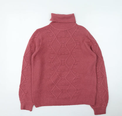 ridge & co Womens Pink Roll Neck Acrylic Pullover Jumper Size 12