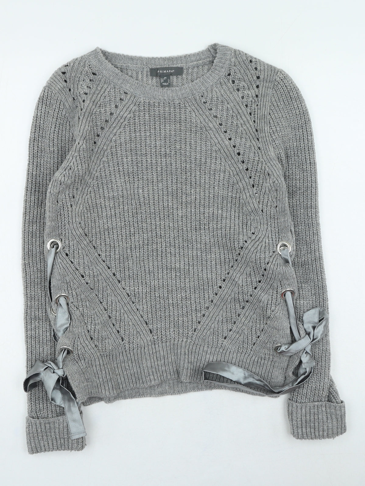 Primark Womens Grey Round Neck Acrylic Pullover Jumper Size XS