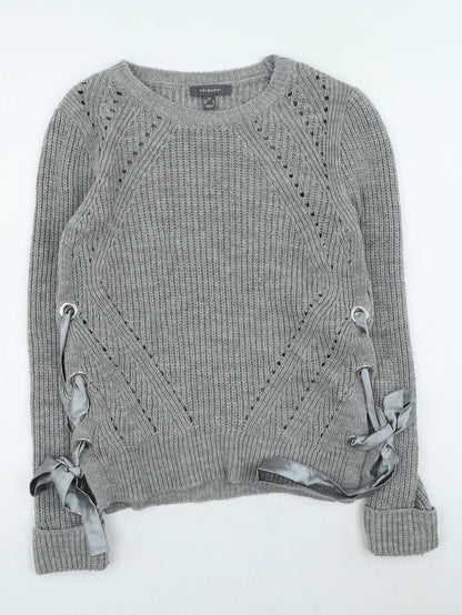 Primark Womens Grey Round Neck Acrylic Pullover Jumper Size XS
