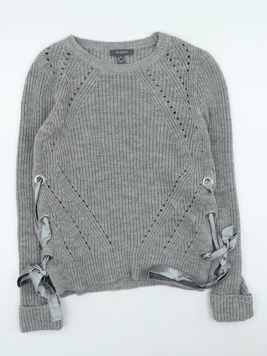 Primark Womens Grey Round Neck Acrylic Pullover Jumper Size XS