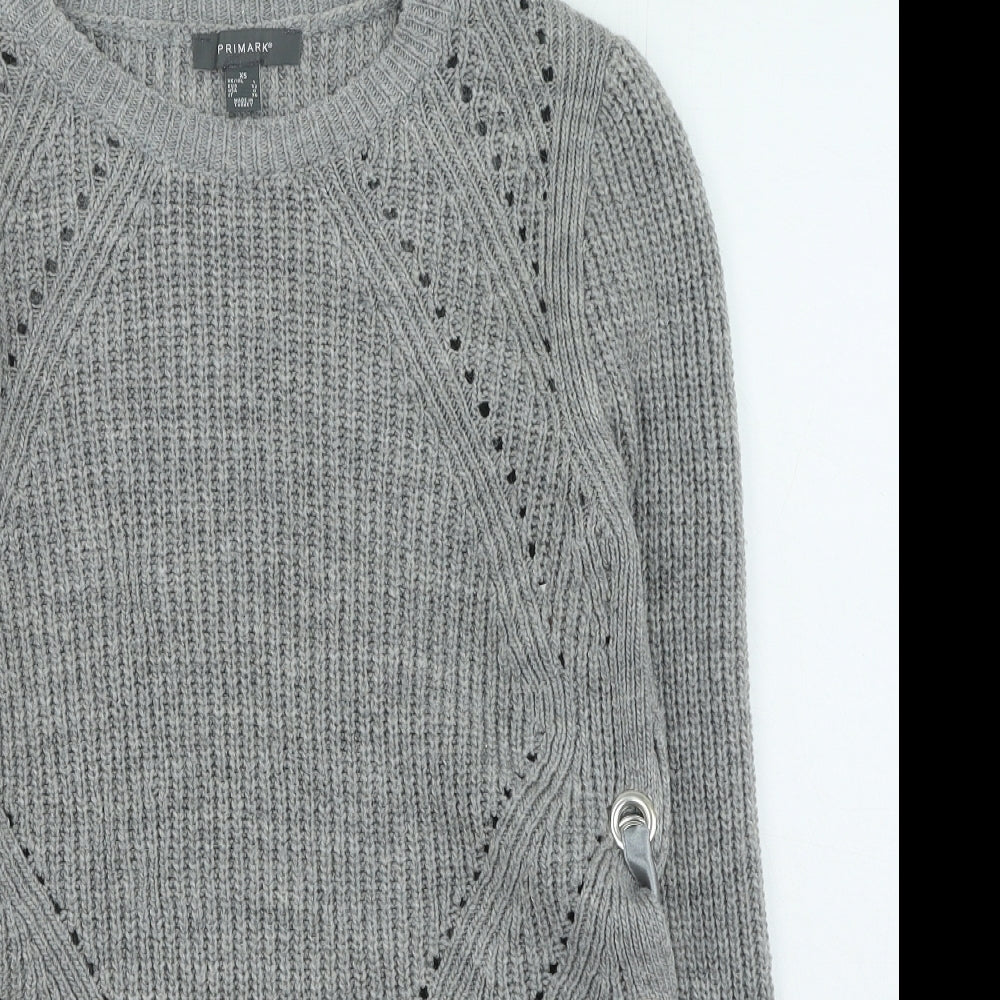 Primark Womens Grey Round Neck Acrylic Pullover Jumper Size XS