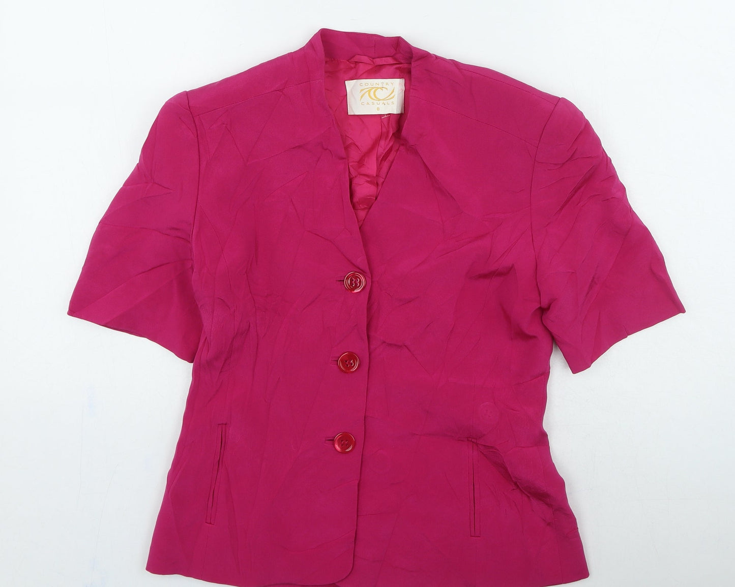 Womens UK Size 8 Country Casuals Pink Basic Button-Up