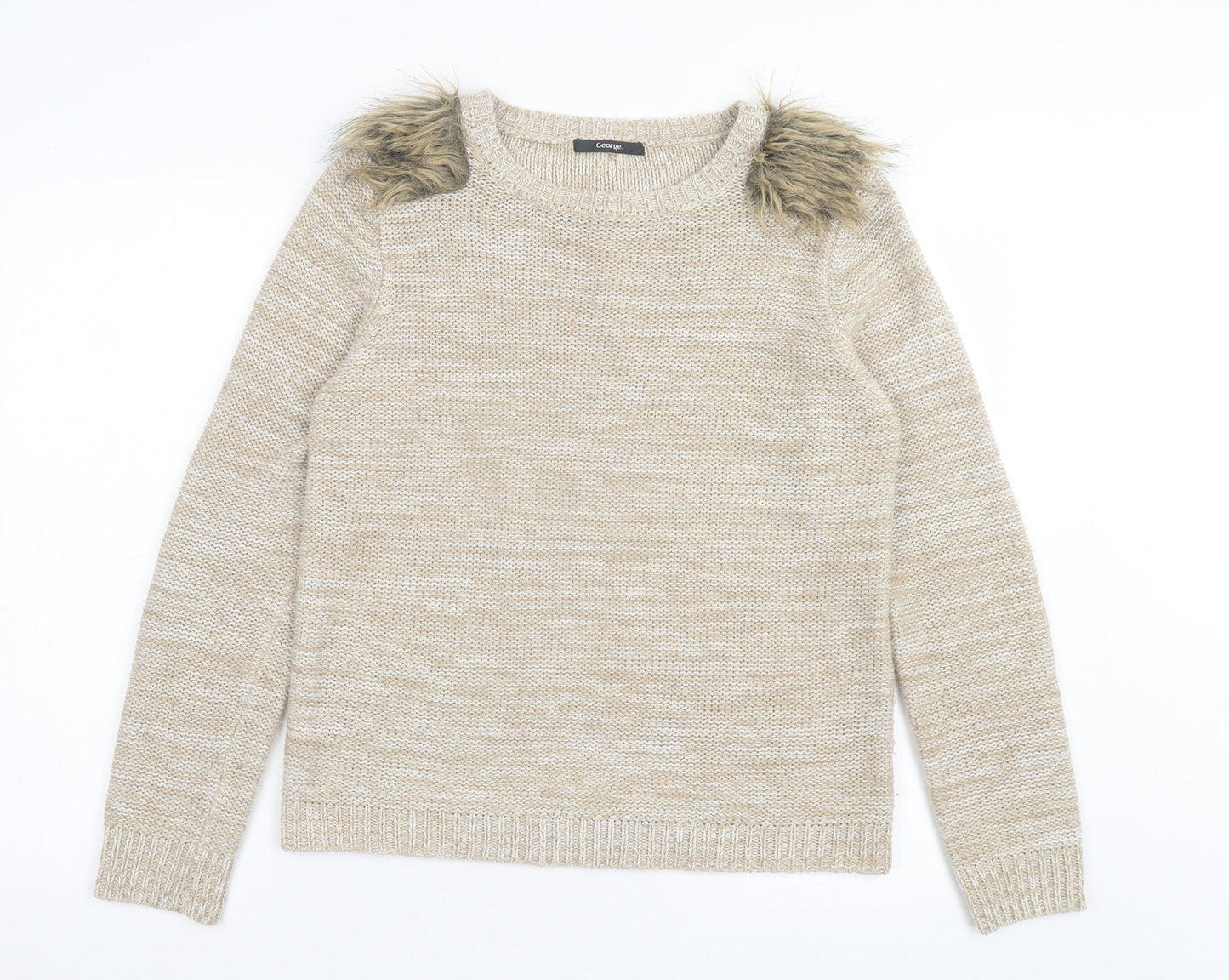 George Womens Brown Crew Neck Acrylic Pullover Jumper Size 12